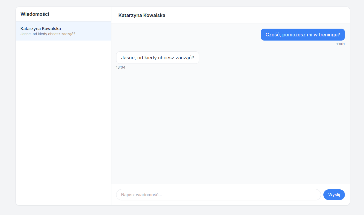 Czat między trenerem a klientem na Spotuj